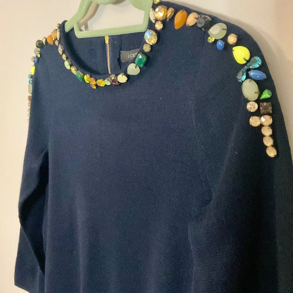J CREW BEADED 3/4 SLEEVE NAVY MERINO WOOL BLEND SWEATER NWT- SIZE XXS $179. - Picture 13 of 14